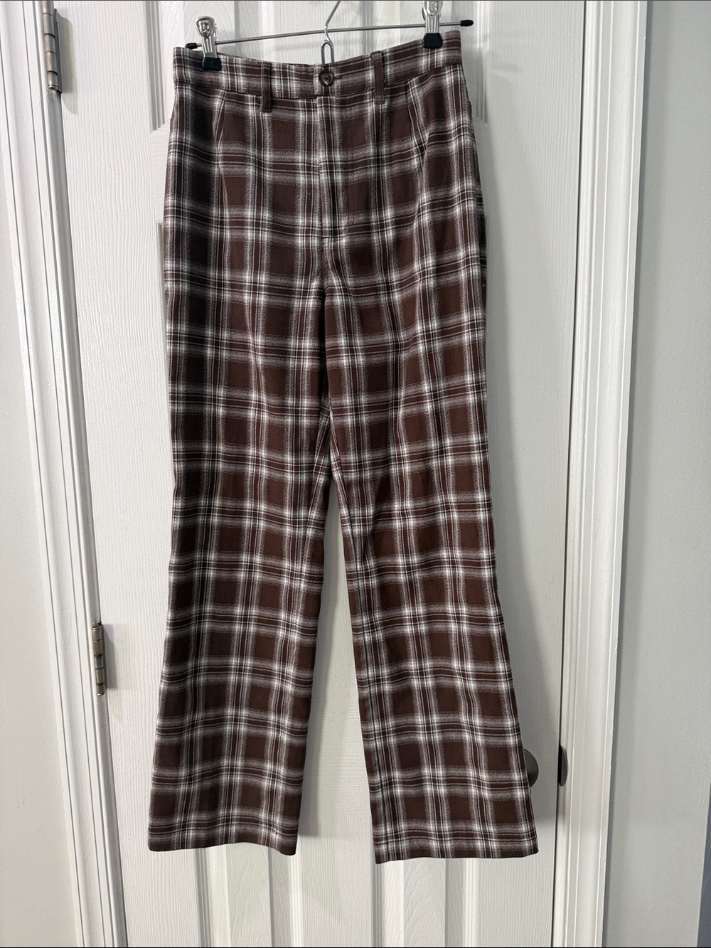 Reformation Brown Plaid Boot Cut Pants